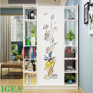 Bình phong vách ngăn hoa sen liền 1 vách 2 kệ igea ig482