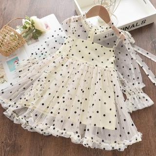 Đầm Bé Gái Phối Lưới Chấm Bi