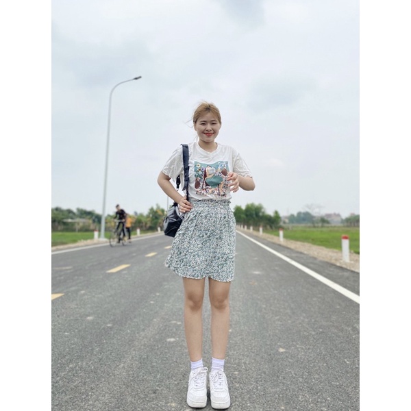 Set áo phông kèm chân váy xoè hoa nhí Ulzzang Hàng Quảng Châu
