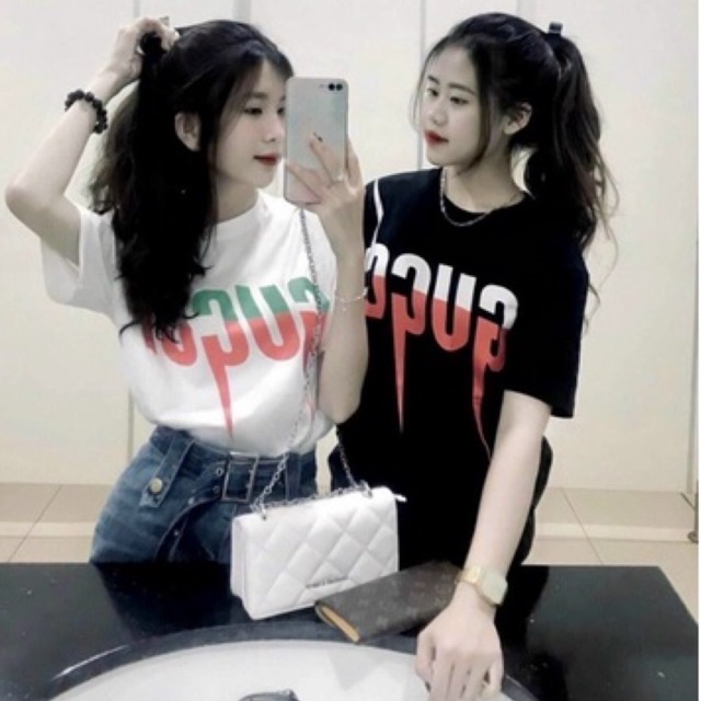 ÁO THUN Tay Lỡ GU*CCI CHỮ MÀU Tia Sét , ÁO THUN NAM NỮ UNISEX