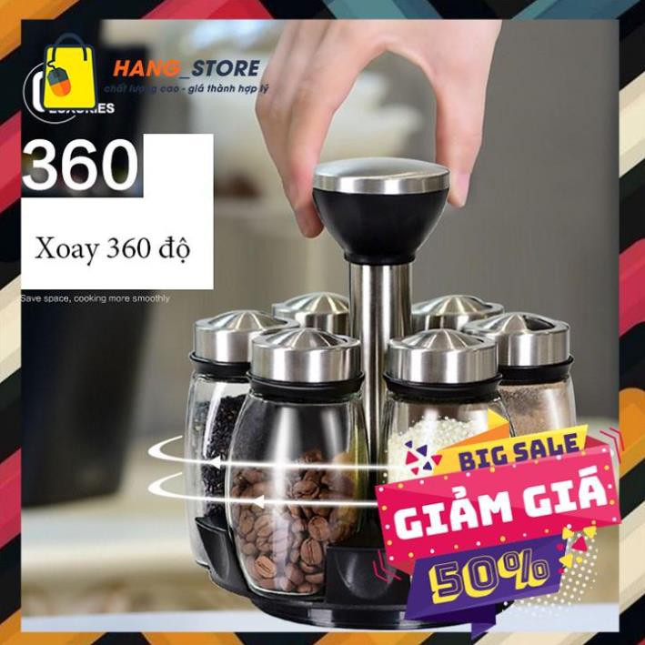 Bộ đựng gia vị 6 lọ xoay 360 độ