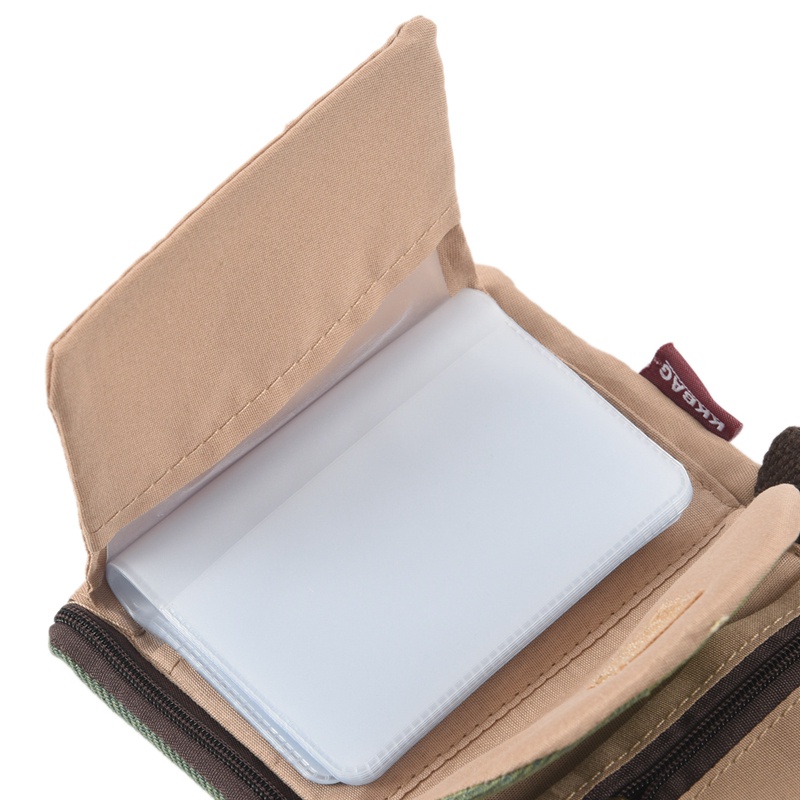 Ví vải canvas thiết kế gập ba kèm nhiều ngăn đựng thẻ đa dụng màu xanh lá