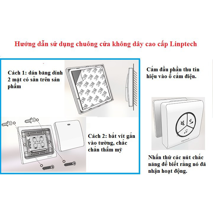 Chuông cửa không dây, không dùng pin, chống nước cao Linbell G1