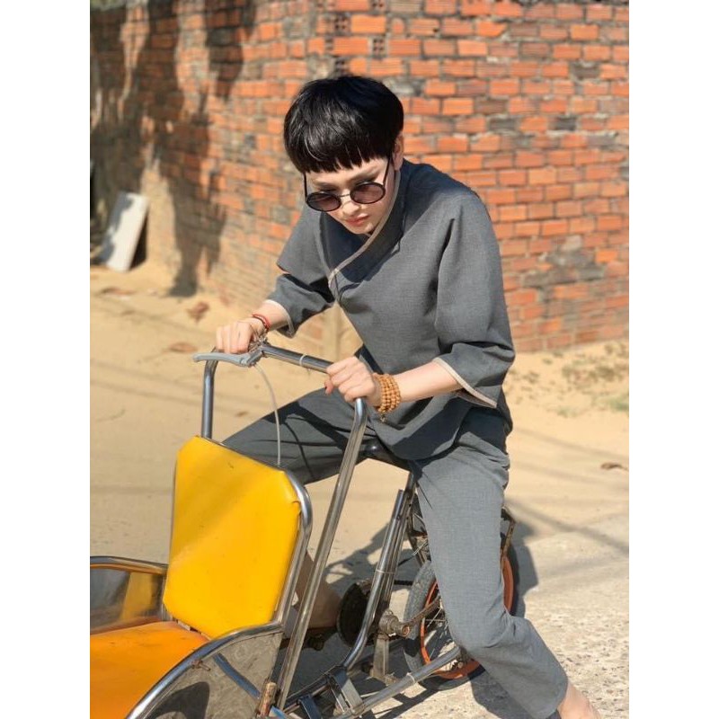 Bộ đồ lam đi chùa nữ chéo nhật chất cotton lạnh Hàn quốc cao cấp - trang phục phật tử - set bộ nữ