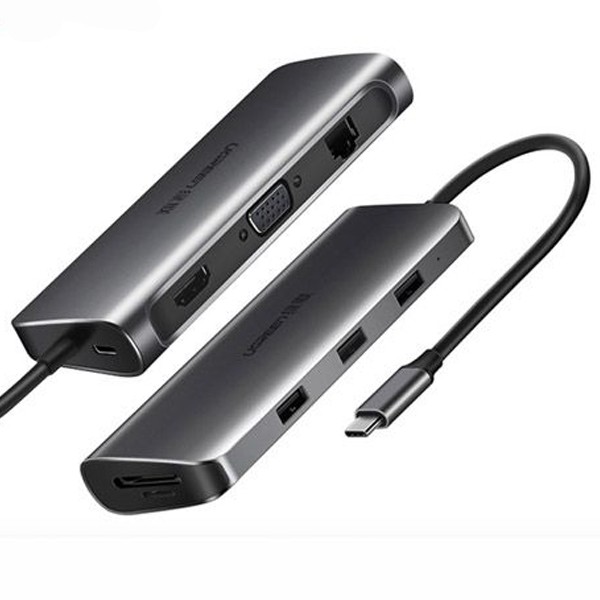 Bộ mở rộng USB Type C To HDMI, Vga, USB 3.0, Lan, TF & SD chính hãng Ugreen 40873 cao cấp