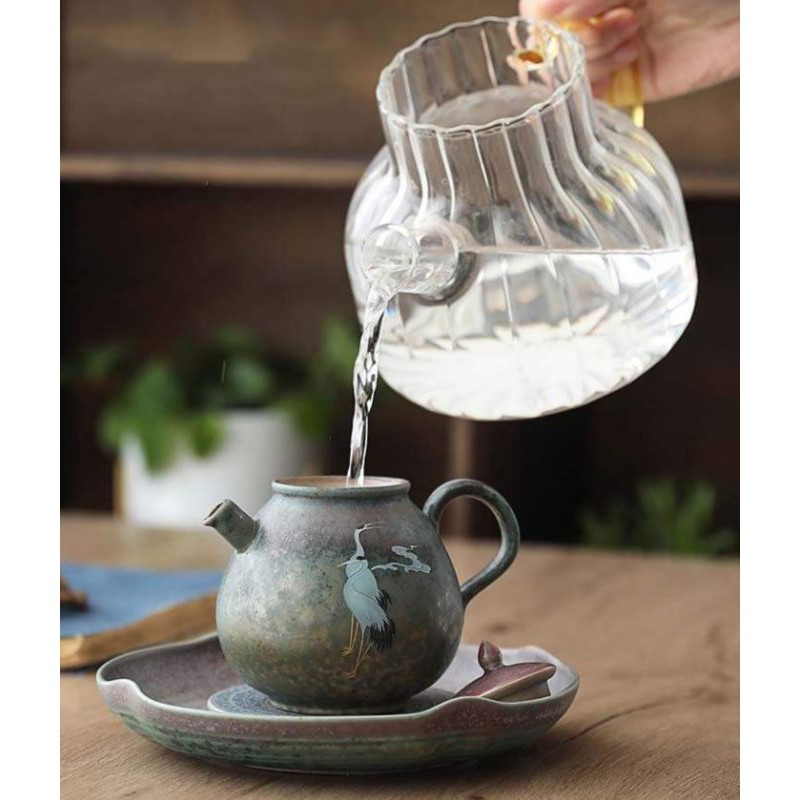 Bộ ấm và thuyền trà Tùng Hạc Diên Niên