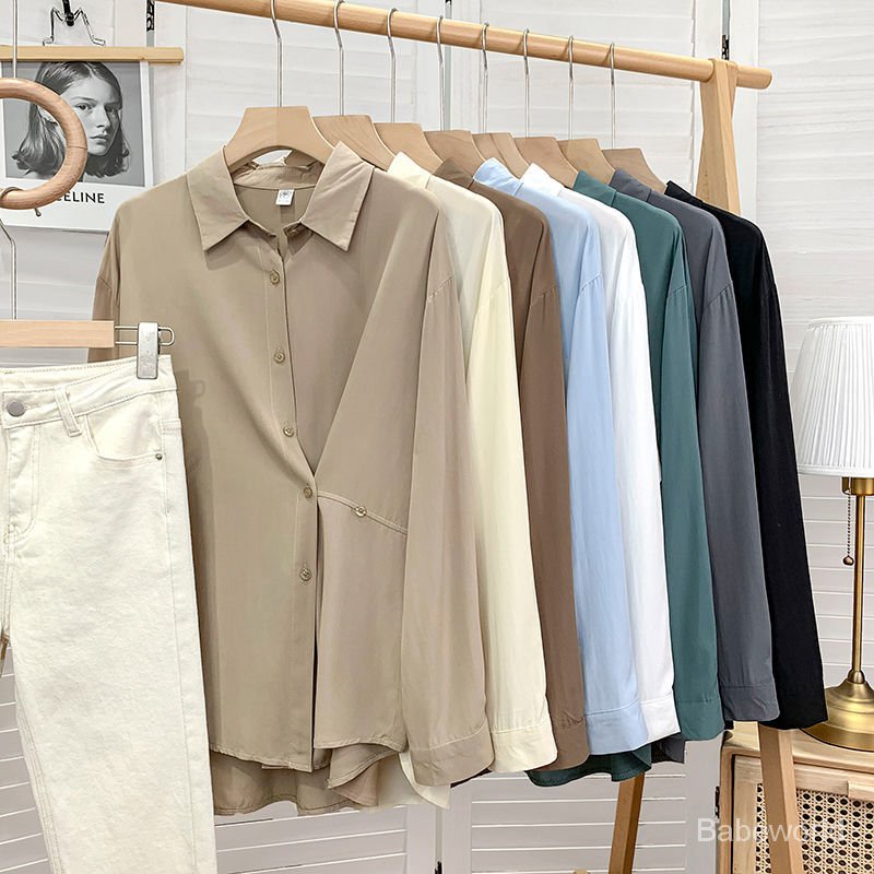 Áo sơ mi Denim tay dài dáng rộng thiết kế mỏng thời trang dành cho nữ