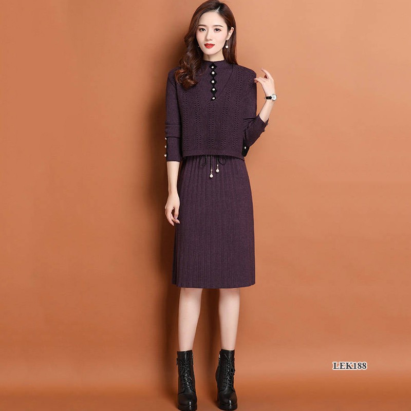 Bộ áo gile và váy len nữ, set len 2 món rời siêu đẹp kiểu Hàn Quốc thanh lịch, tôn dáng, ấm áp đi làm, đi chơ LEK188