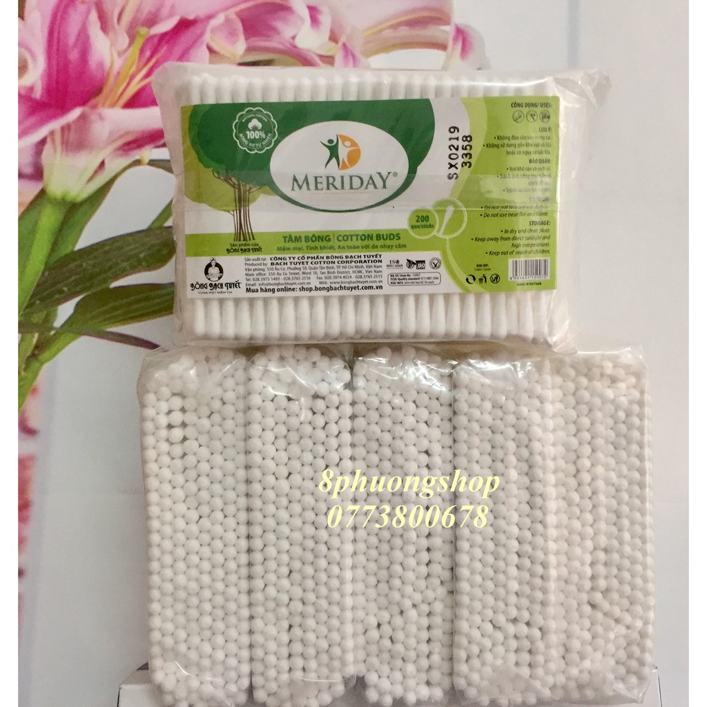 Tăm Bông Meriday 200 que/ Gói Zíp Đầu Tăm Bông Lớn - Tăm bông COTTON BUDS Bông Bạch Tuyết mẫu mới