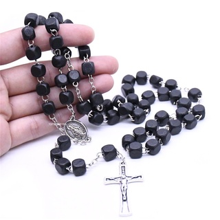 1 vòng cổ chuỗi hạt gỗ đen mặt thánh giá phong cách vintage