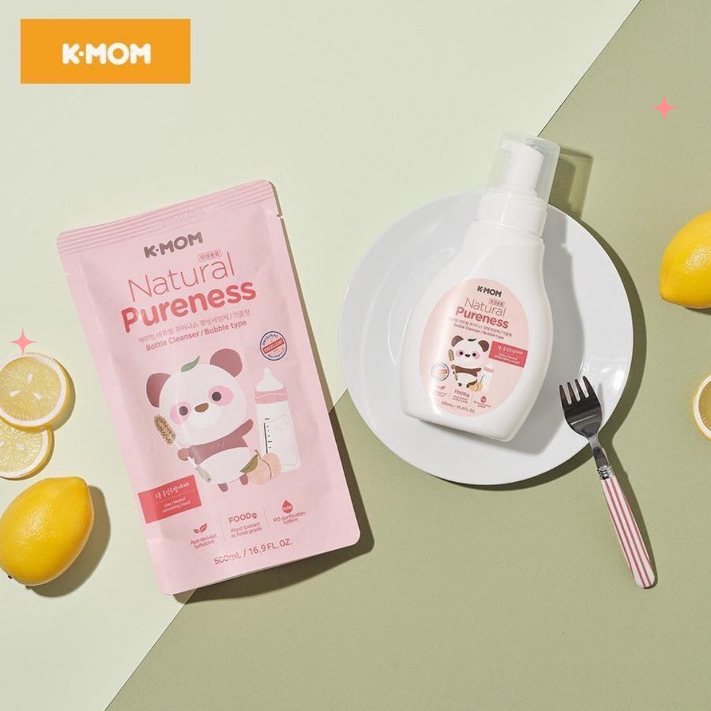 Nước Rửa Bình và Rau Quả Hữu Cơ Tinh chất Trà xanh K-mom Hàn Quốc Dạng Chai Tạo bọt Tiết kiệm 500ml