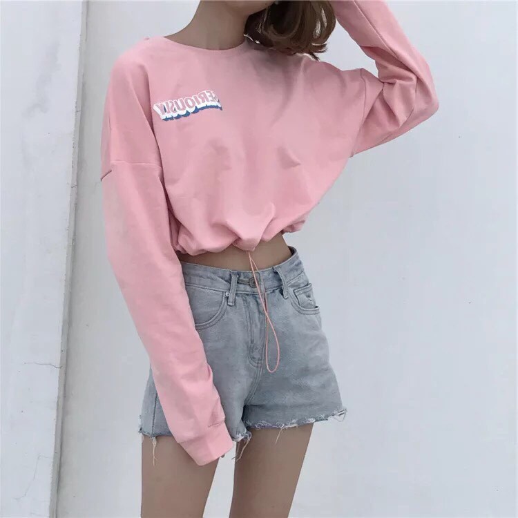 Áo Thun Tay Dài Form Croptop Phối Dây Rút Eo In Chữ SERIOULY Cá Tính TTSL0086