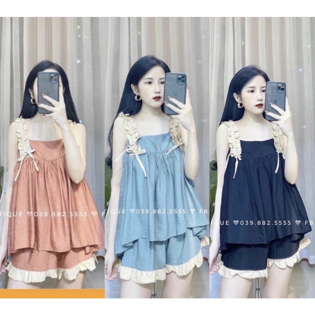 Bộ Bầu Mùa Hè Hai Dây Chất Đũi Mềm Mát.Quần Có Chun Chỉnh Freesize Dưới 75kg Mã A0010 Lin s tore66