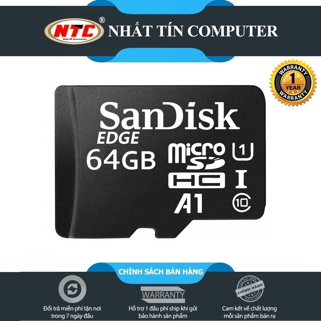 Thẻ nhớ MicroSDXC SanDisk Edge A1 64GB Class 10 U1 R140MB/s W90MB/s - không Box