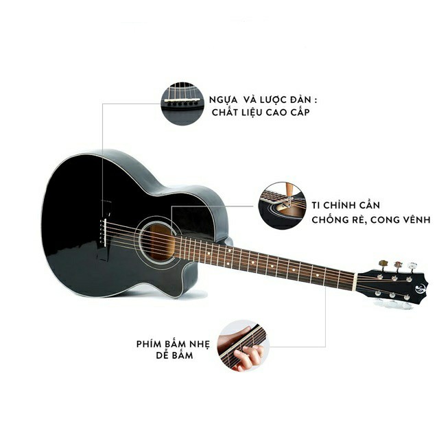 Đàn guitar acoustic  VP SVA+ màu đen cá tính giá rẻ dành cho người mới bắt đầu