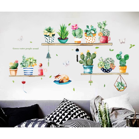 Decal dán tường chậu cây cảnh nhỏ trang trí phòng