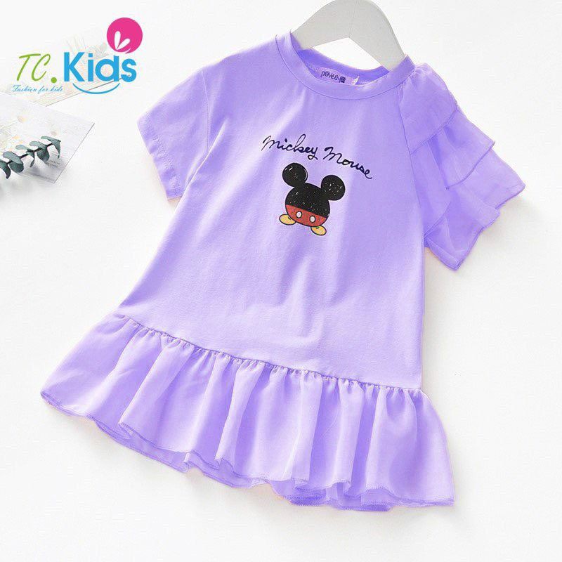 Đâm thun cotton Mickey tay và lai đuôi cá phối voan