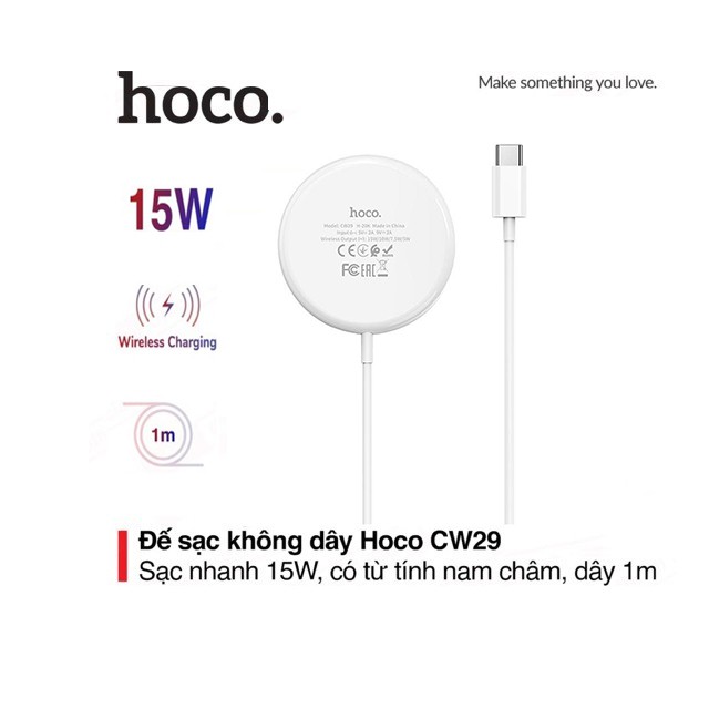 Đế sạc không dây 15W Hoco CW29 chất liệu ABS sạc nhiều thiết bị có tính năng không dây dài 1M