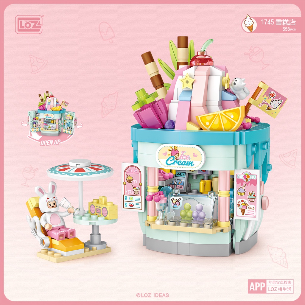 Loz Bộ Đồ Chơi Lắp Ráp Mô Hình Cửa Hàng Kem 1745 1746