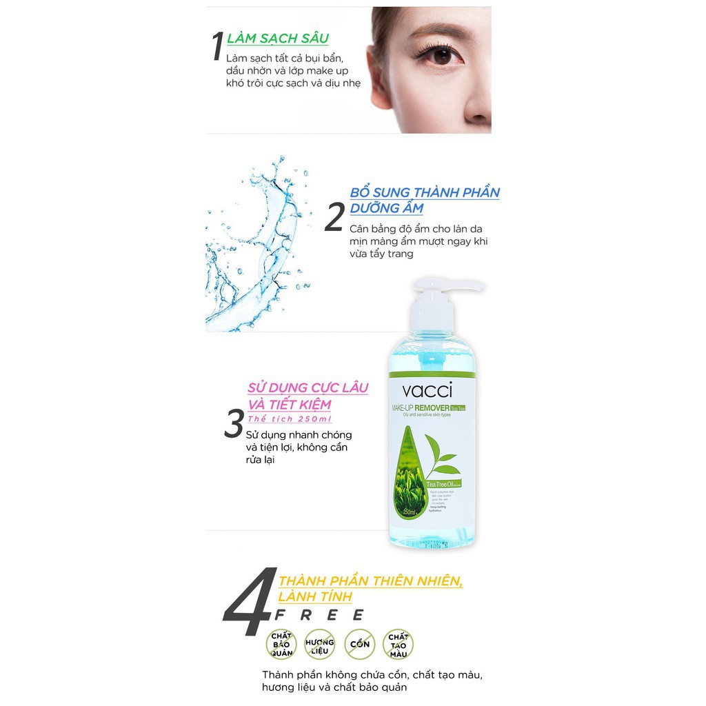 Nước Tẩy Trang Chiết Xuất Trà Xanh Vacci Không Cồn Dịu Nhẹ An Toàn Cho Da Nhạy Cảm 250ml | BigBuy360 - bigbuy360.vn