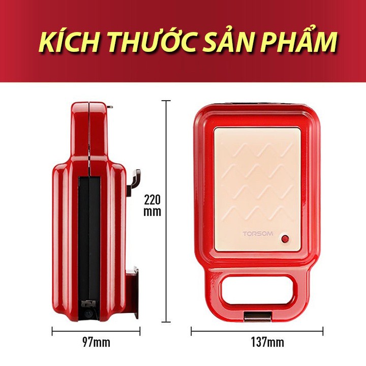 Máy nướng bánh mỳ Sandwich TORSOM - Đầy đủ 4 khuôn, Rán trứng, làm đồ ăn sáng, nướng thịt 2 mặt da tiện lợi, siêu nhanh