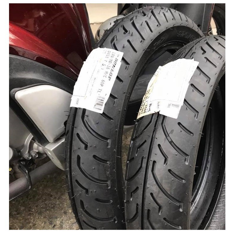 COMBO CẶP VỎ LỐP ZIN SH Ý 150 SLOVENIA  DUNLOP D451 TRƯỚC CHỈ TRẮNG 100/80-16 , SAU CHỈ ĐỎ CAM 120/80-16 CHO HONDA SH