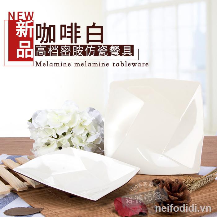 ☄۩Imitation porcelain square plate, new coffee two-color shallow buffet special cold dish melamine tableware, household plate