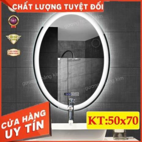 Gương elip oval bầu dục trang điển treo tường đèn led cảm ứng thông minh ại kích thước 50x70cm - guonghoangkim