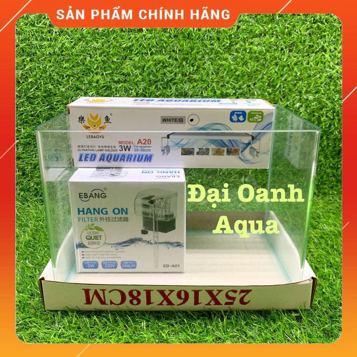 { RẺ VÔ ĐỐI } Bể Cá Kính Đúc Mini 26cm Kèm Đèn Lọc Để Bàn, Dài 26cm Rộng 17cm Cao 19cm - Bể Cá Mini