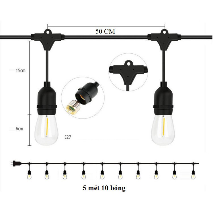 Dây đèn led búp chanh 3 mét 6 bóng 3w trang trí shop, nhà cửa sân vườn