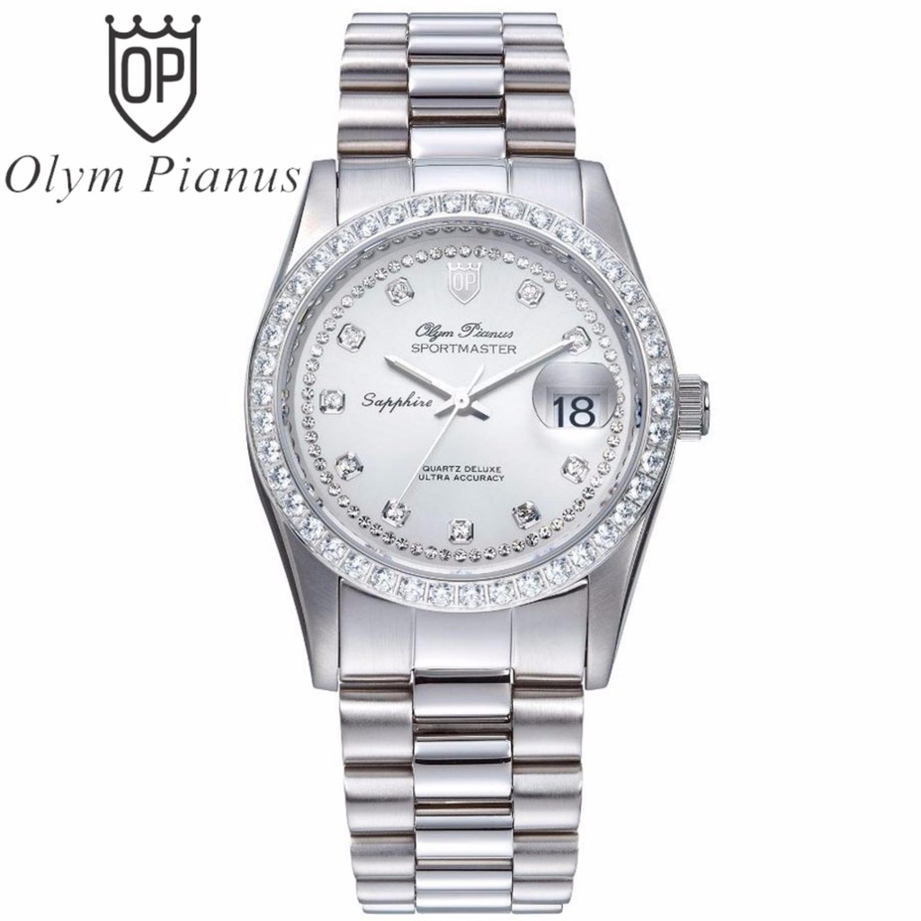 Đồng hồ nam mặt kính sapphire Olym Pianus OP89322 OP89322DW trắng hạt trắng