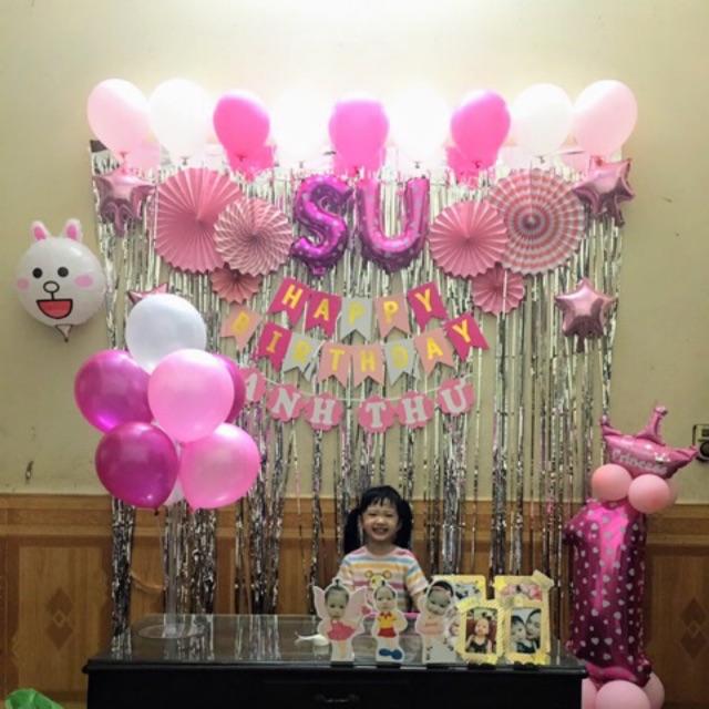 Set bóng trang trí sinh nhật Party fan tặng kèm bơm tay và băng keo chuyên dụng