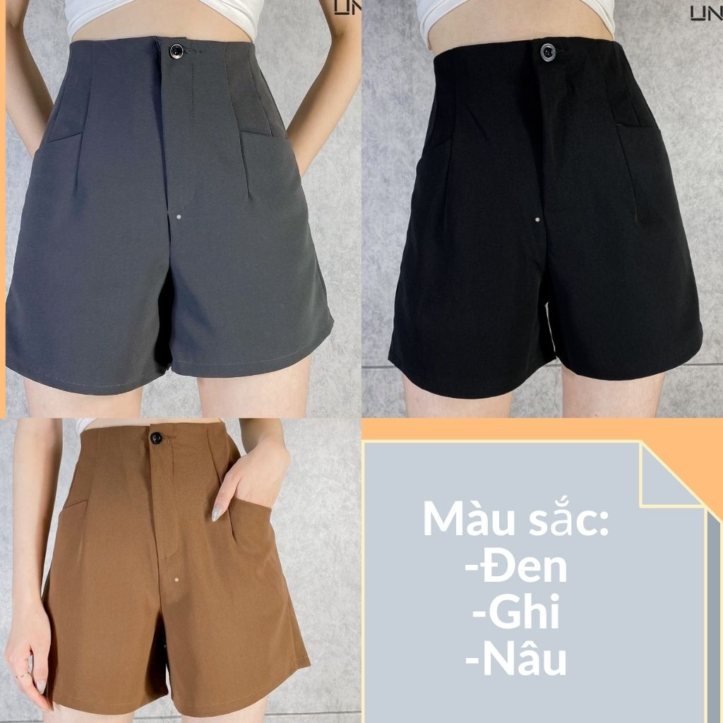Quần Short Nữ UNIZ Q624 (3 Màu), Dáng Ngắn, Cạp Cao, 2 Túi Trước, Ống Rộng Vừa, Khóa Kéo, Vải Tuyết Mưa, Không Giãn