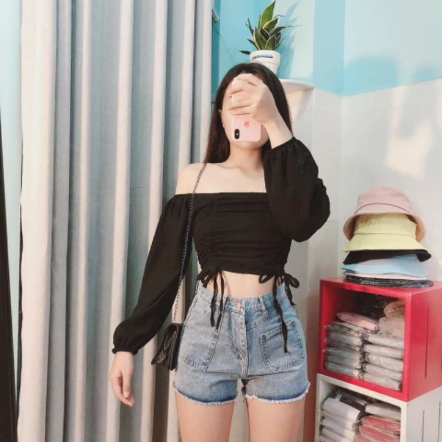 Áo kiểu dây rút bên cao cấp ảnh thật