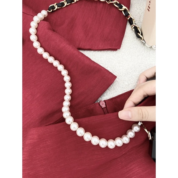 SET CROP DẠ ĐỎ DÂY KÉO + CHÂN VÁY