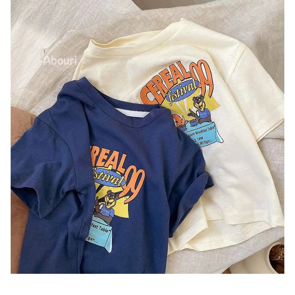 Áo Thun Cotton Ngắn Tay Cổ Tròn In Chữ Hoạt Hình Thời Trang Mùa Hè Dành Cho Trẻ 48 Tiếng