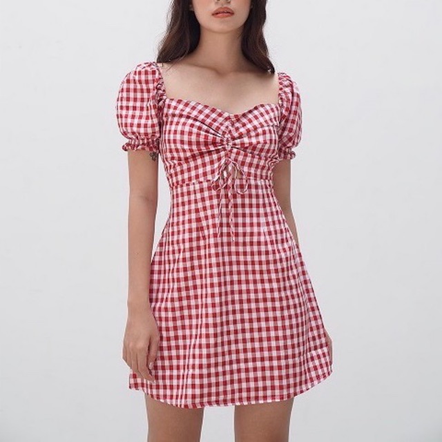 Đầm Tay Phồng SALE 50%💥Caro Đỏ Trắng Dáng Xòe Nhẹ Nhàng Dễ Thương