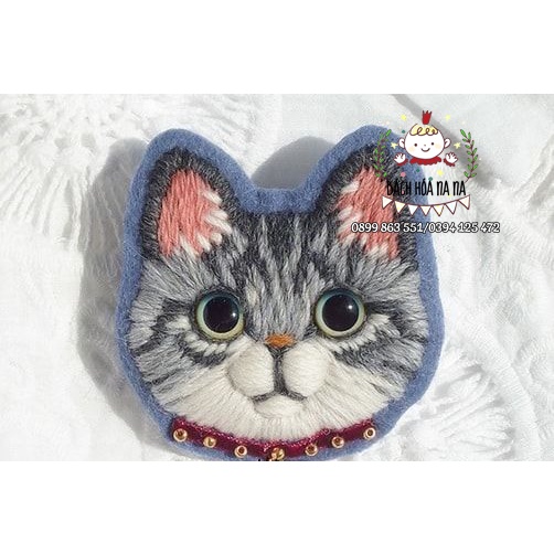 DIY tự thêu ghim cài áo MÈO BA TƯ- KIT nguyên liệu handmade pin cài áo dễ thương- bách hóa  na na