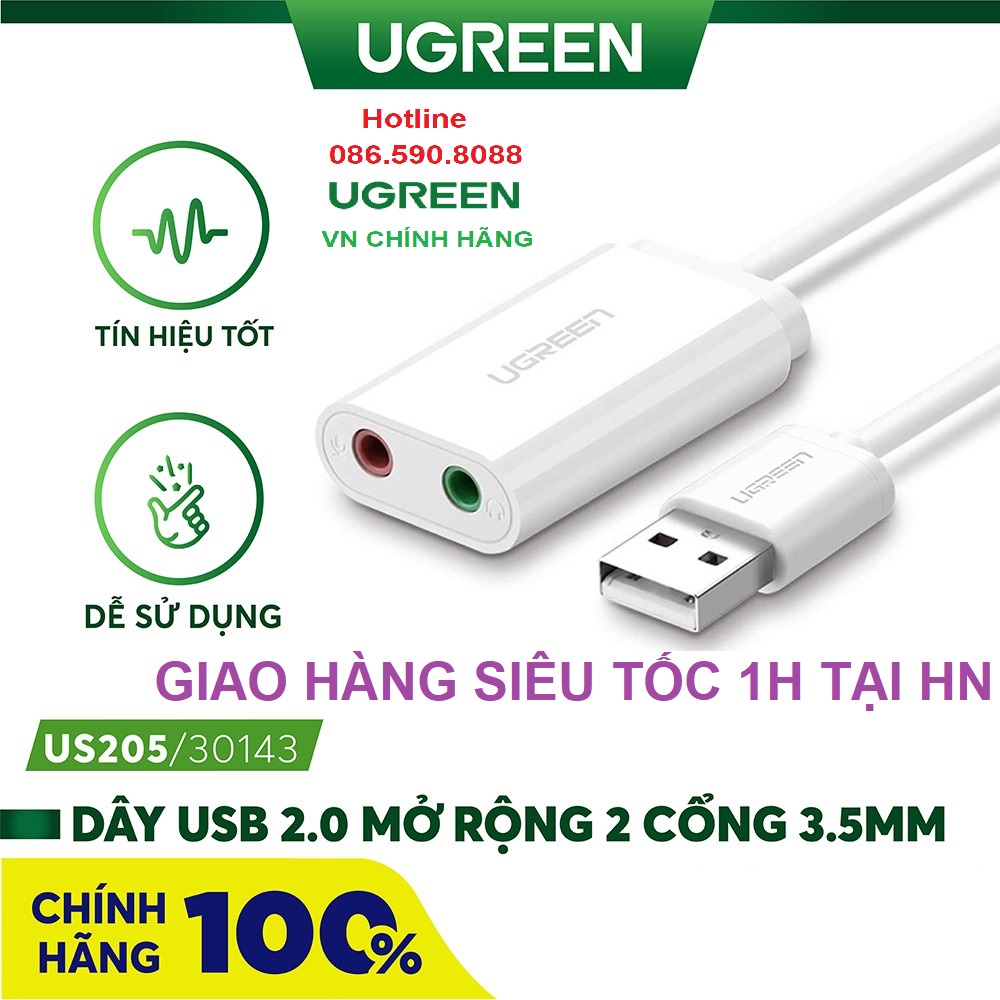 Cáp USB ra âm thanh Ugreen 30143 hỗ trợ Loa và Mic - Hàng chính hãng