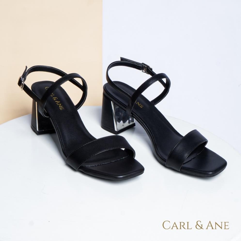 HoT Carl & Ane - Giày sandal nữ phối quai ngang basic cao 7cm màu đen _ CS005