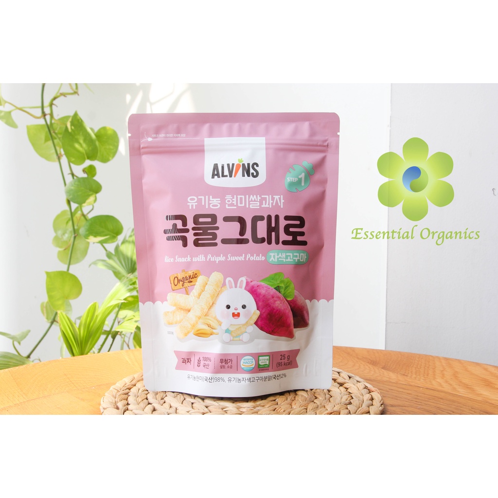 Bánh ăn dặm cho bé gạo lứt hữu cơ dạng que ALVINS 25g cho bé từ 6 tháng tuổi - Hàn Quốc