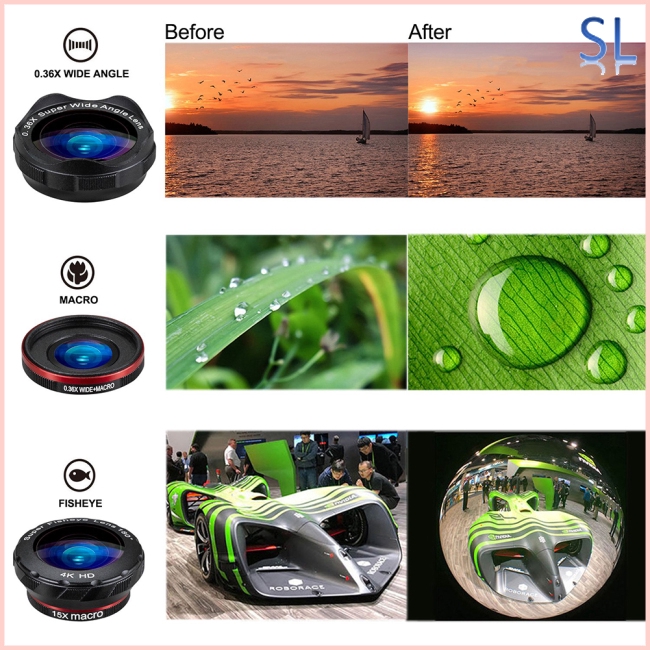 Lens Kit iOS Android 5 trong 1 HD 180° Lens mắt cá góc rộng 0.36X 15X