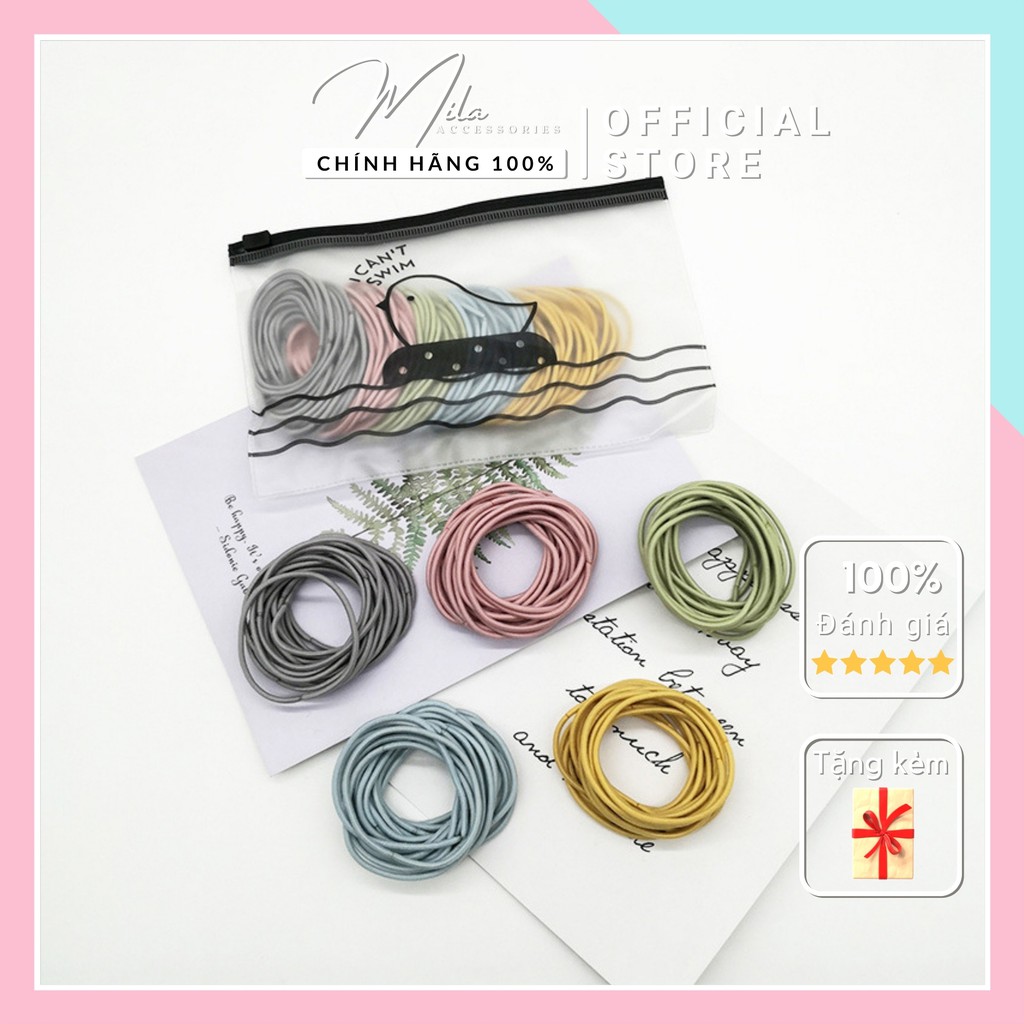 Dây buộc tóc vải cute Hàn Quốc MILA D102 ❤️SET 100 DÂY❤️ chun đơn cực bền co giãn thoải mái kèm túi Zip Mila Accessories