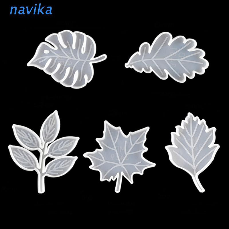 NAV 5Pcs Leaves Coaster Silicone Resin Mold Tropical Maple Leaf Resin Casting Mold for Casting Resin Concrete Art Crafts