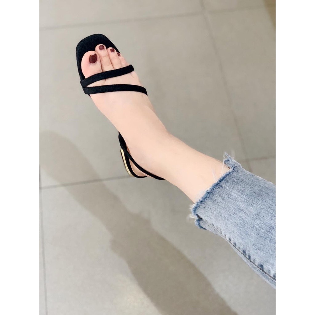 SANDAL ĐẾ BỆT GÓT VÀNG DÂY VÁT - 2P - FORM NHỎ 1 SIZE