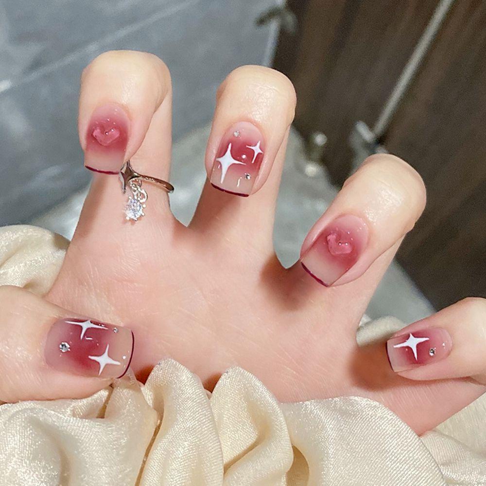 Bộ 1 24 Móng Tay Giả Ngắn / Tròn / Vuông Có Thể Tháo Rời Che Phủ Toàn Diện