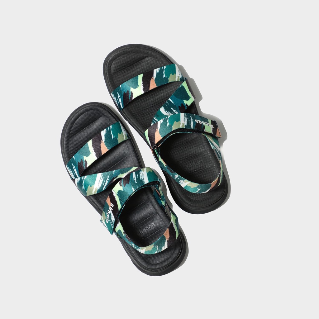 Giày Sandal Shondo F6 sport ombre đế đen đai vệt sơn xanh lá F6S1040