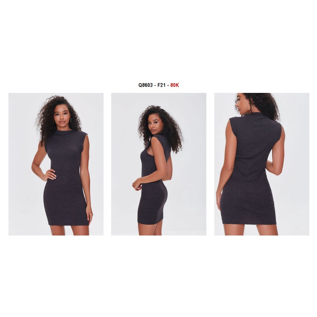 Q8603 - Đầm thun sát nách F21 cổ tròn, cắt lai, dệt kim