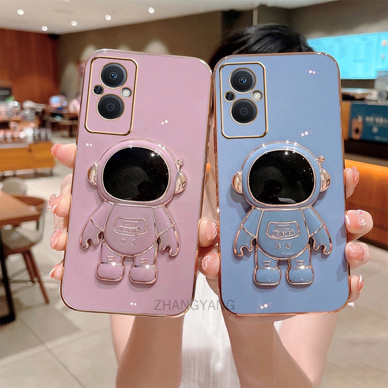 Ốp lưng oppo a96 reno 7z 5g TPU Mạ điện 3D Phi hành gia có chân đế ốp điện thoại oppo a96 reno 7z 5g
