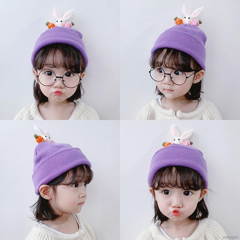 Mũ Beanie Dệt Kim Mềm Màu Trơn Giữ Ấm Mùa Đông In Họa Tiết Hoạt Hình Cho Bé Trai / Gái